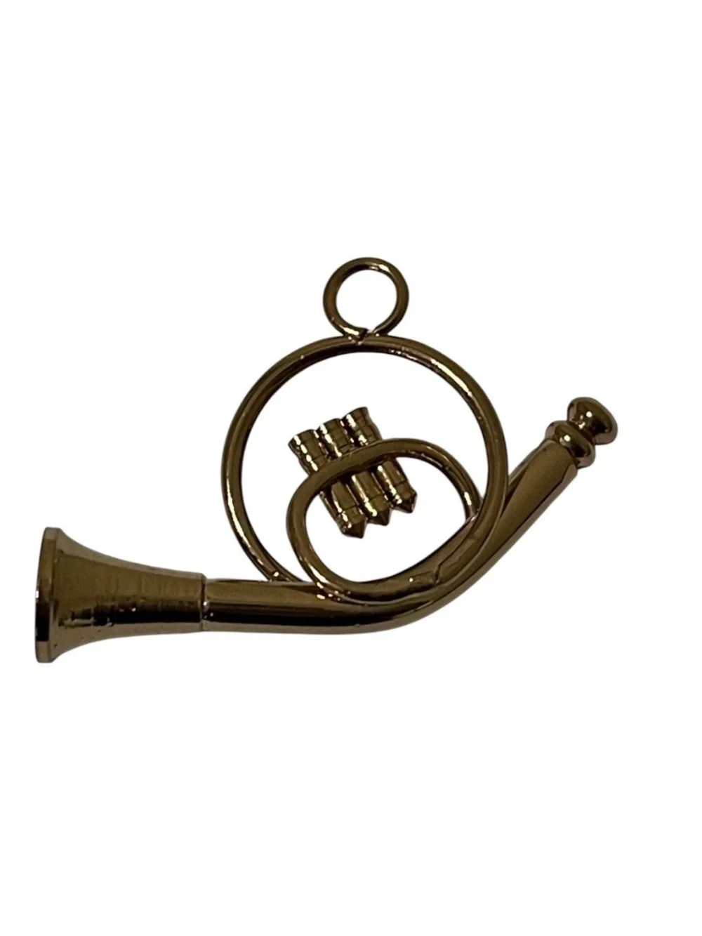 Vintage French Horn Christmas Ornament Pendant Charm Gold Tone Music Instrument